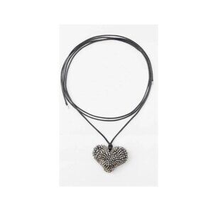 ZARA NECKLACE | ZARA CORD NECKLACE HEART SHAPED CHARM RHINESTONE APPLIQUES.